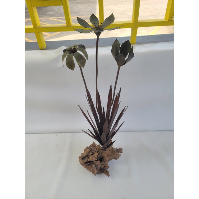 Solid Copper Vintage Agave Sculpture on Driftwood. Almost 4 foot tall! Very lifelike and flowers seem to be actually...