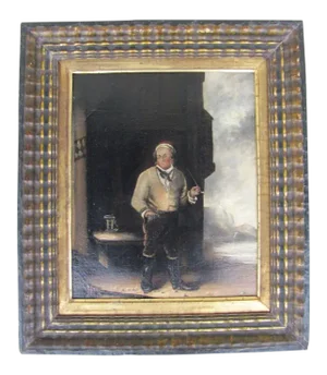 19th Century Oil on Board of a Man with Church Warden Meerschaum Pipe