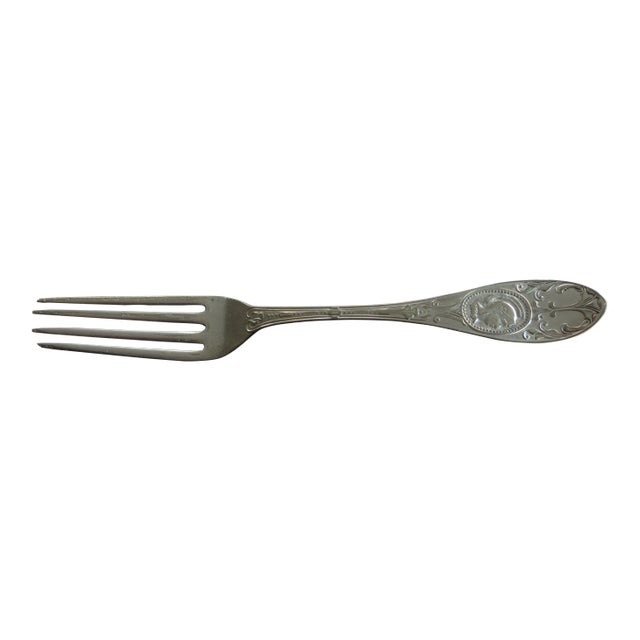 Antique Silver Plate Medallion Pattern Dinner Fork by Simpson. H. M & Co. 1867 For Sale