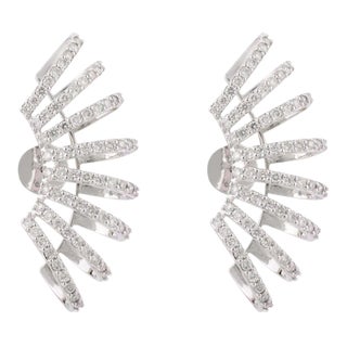 Eight Row 1.32 Carat Pave Diamond Cage Stud Earrings in 18k Solid White Gold- A Pair For Sale