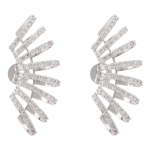 Eight Row 1.32 Carat Pave Diamond Cage Stud Earrings in 18k Solid White Gold- A Pair For Sale