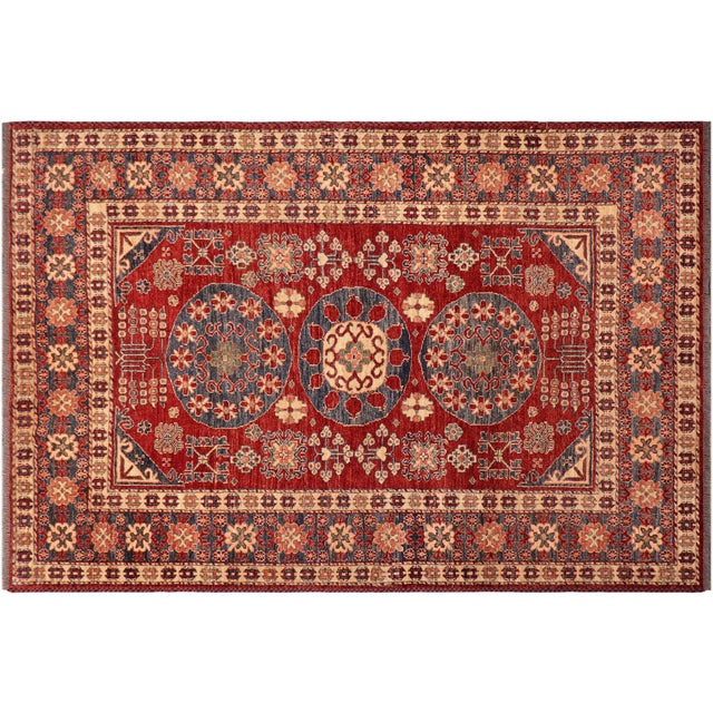 Textile Rustic Super Kazak Red/Blue Wool Rug - 5'3'' X 6'3'' For Sale - Image 7 of 10