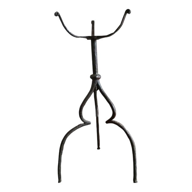 14th Century Medieval Black Wrought Cast Iron Tripod Pedestal, Italy For Sale