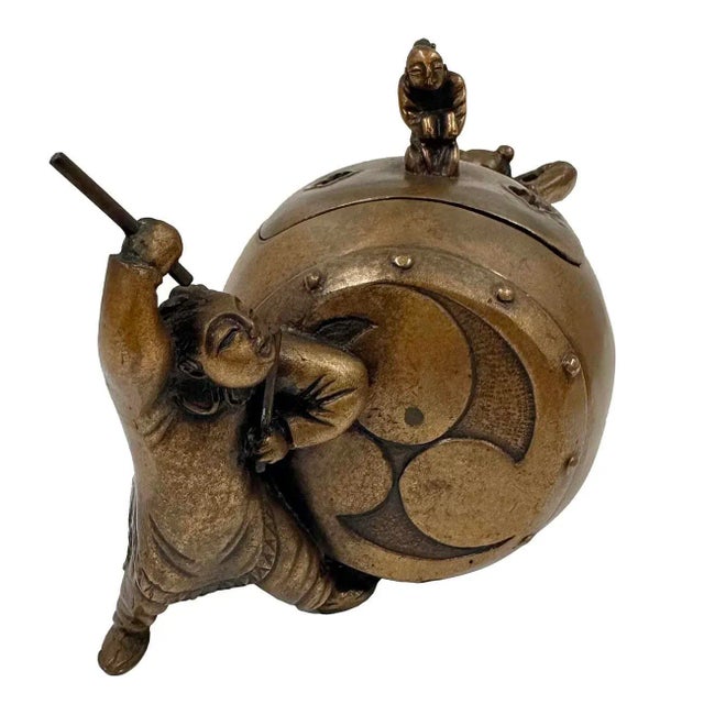 Japanese bronze Koro (Incense Burner) in the form of two kids playing drum. This Koro was hand crafted in about early 20th...