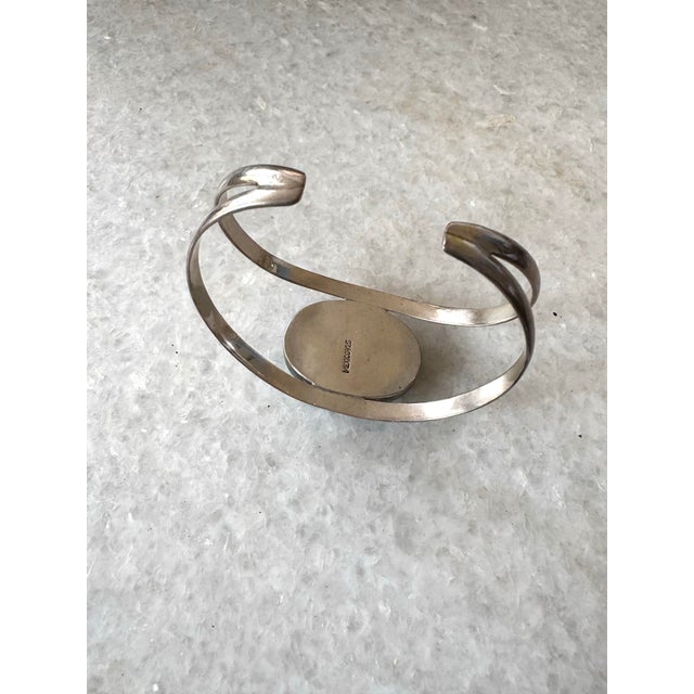 1990s Vintage Sterling Silver and Turquoise Cuff Made in Mexico For Sale - Image 5 of 5
