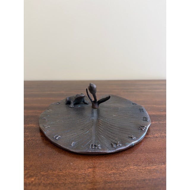 Late 20th Century Vintage English Country Iron Garden Sundial With Frog on a Lily Pad For Sale - Image 5 of 7