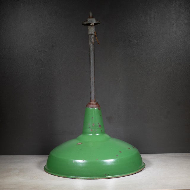 Ceramic Benjamin 16" Enameled Porcelain Green Industrial Pendant Lights c.1950-Set of Two For Sale - Image 7 of 11