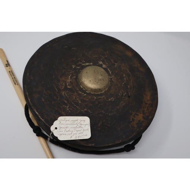 Metal Antique 19th Century Balinese Gamelan Gong With Old Padangtegal Dealer Tag and Mallet — 10.5" For Sale - Image 7 of 18
