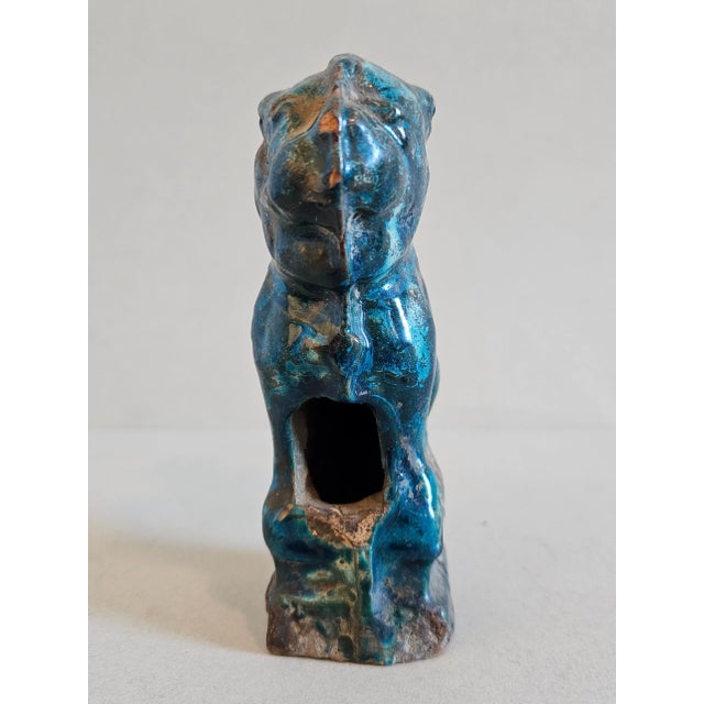15th Century & Earlier Song Dynasty Antique Chinese Turquoise Blue Glazed Foo Dog Lion Figure Sculpture Incense Burner For Sale - Image 5 of 12