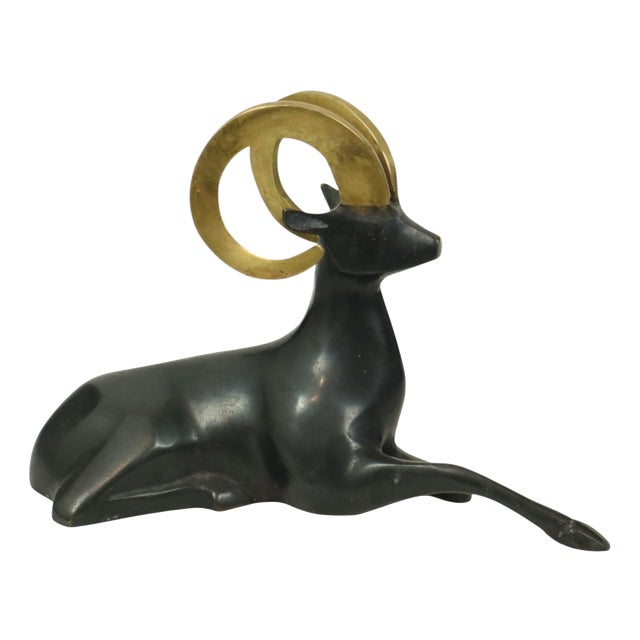 After Loet Vanderveen, Ram Statue, 1950s, Brass For Sale