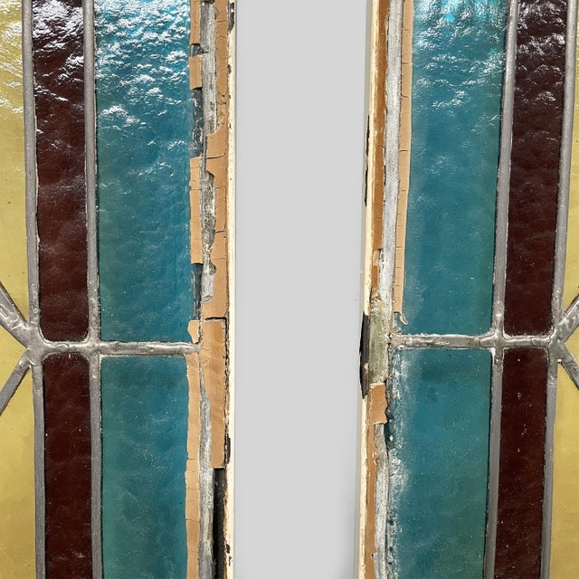 Tall Stained-Glass Windows with Roses, 1910s, Set of 2 For Sale - Image 14 of 18