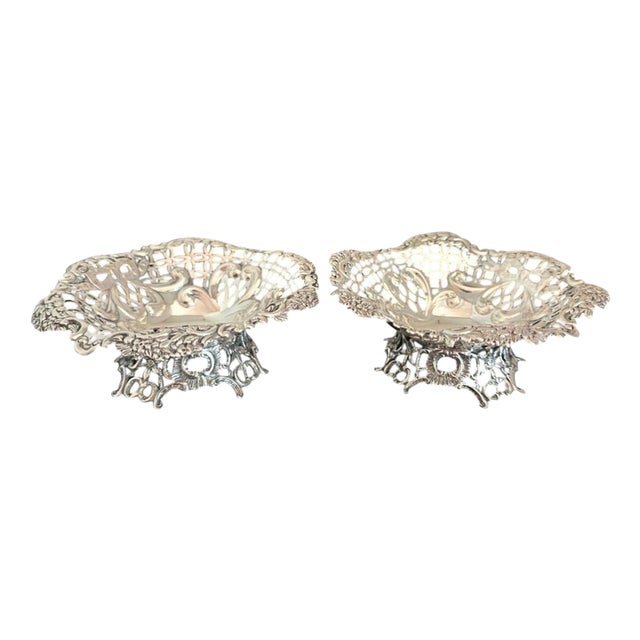 Antique Victorian Sterling Silver Bon Bon Dishes by William Comyns, 1891, Set of 2 For Sale