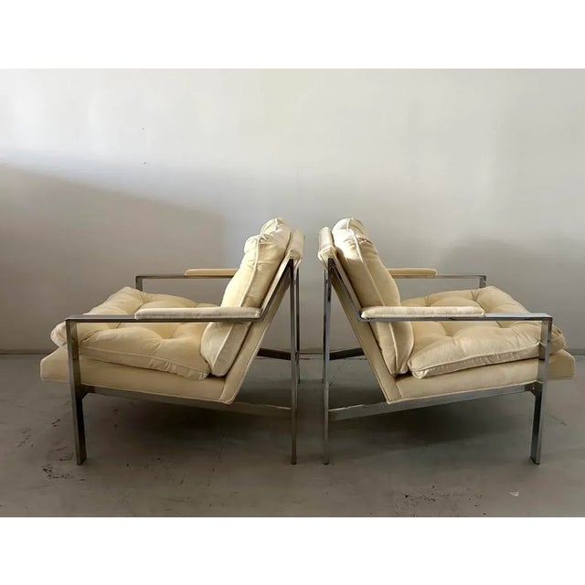 Ivory Cy Mann Chrome Lounge Chairs Milo Baughman Style For Sale - Image 8 of 8
