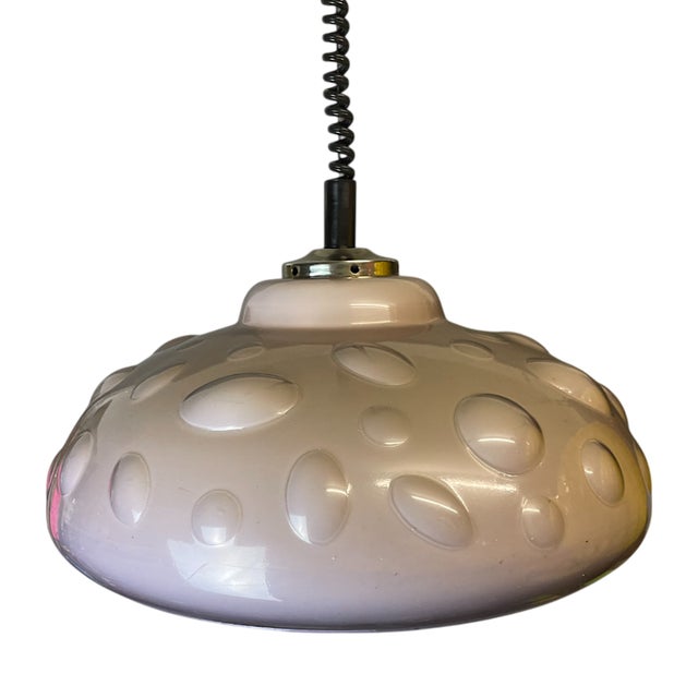 Mushroom Colored Acrylic Retractable Pull Down Dining Room Pendant Lamp, 1970s For Sale
