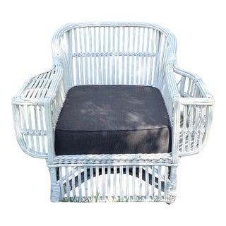 Vintage White Rattan Lounge Chair in the Style of Palecek President’s Chair For Sale
