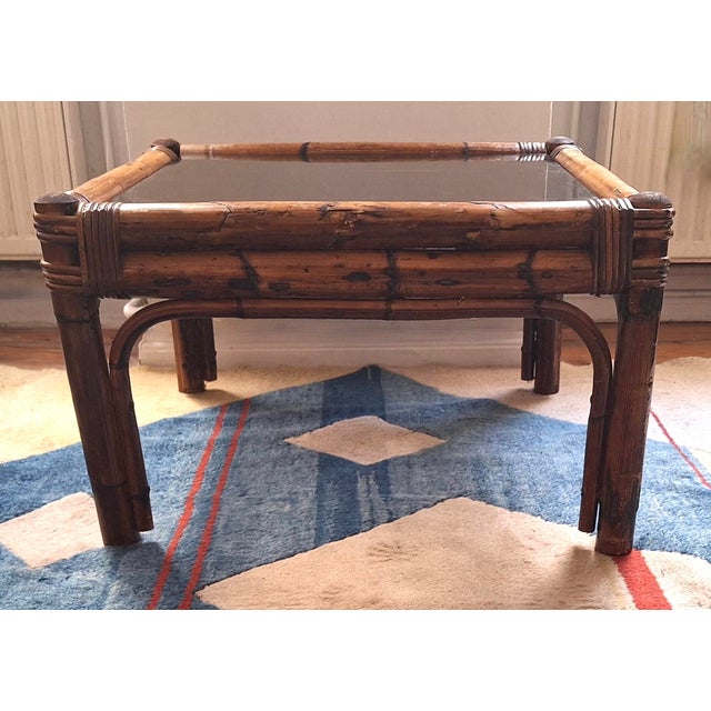 Brown Bamboo and Smoked Glass Coffee Table, 1960s For Sale - Image 8 of 8