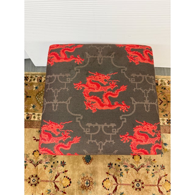 Luxury Chinoiserie Dragon Print Ottoman For Sale In San Francisco - Image 6 of 12