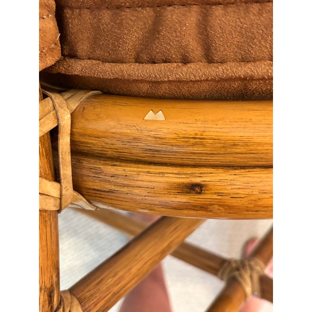 Mid 20th Century McGuire, 6 Twisted Rattan Dining Chairs. Covered in Performance Suede. Perfect Academia. For Sale - Image 5 of 9