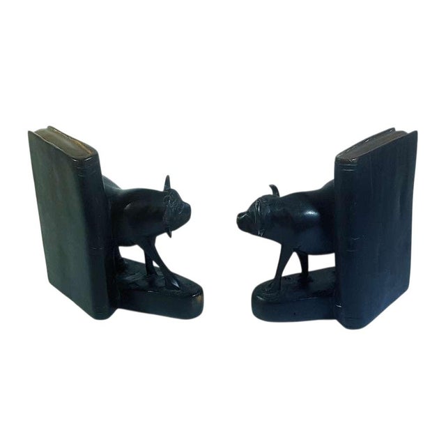 Black Exceptional Antique Carved Polychrome Water Buffalo Bookends, Pair.. For Sale - Image 8 of 8