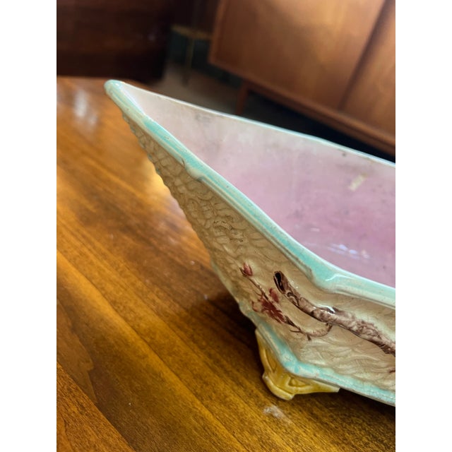 Cream Antique Late 19th Century English Joseph Holdcroft Majolica Dogwood Basket For Sale - Image 8 of 12