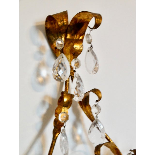 Mid 20th Century ItalianTole Gold Double Arm Candle Sconce With Crystals For Sale - Image 5 of 12
