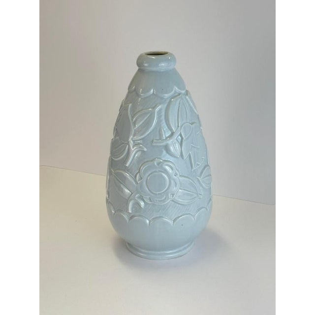 Art Deco Pale Blue Faience Vase attributed to St Clement, France, 1930s For Sale - Image 9 of 10