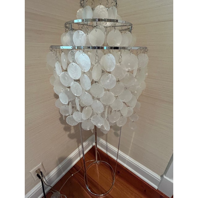 2010s Organic Modern Verner Panton Style Capiz Shell & Chrome Floor Lamp For Sale - Image 5 of 11