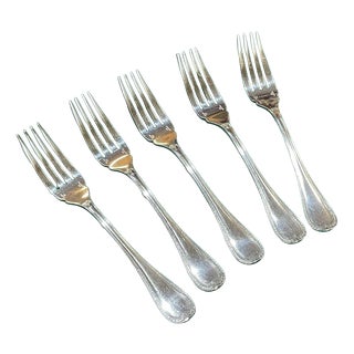 Silver-Plated Fish Forks with Malmaison Pattern from Christofle, Set of 5 For Sale