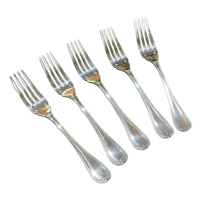Silver-Plated Fish Forks with Malmaison Pattern from Christofle, Set of 5 For Sale