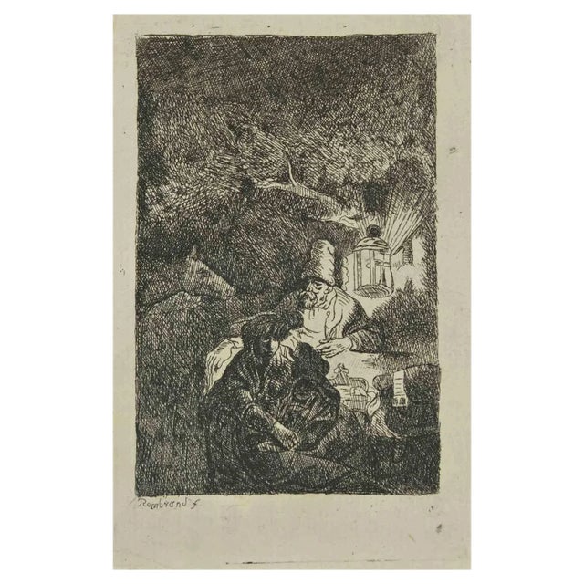 Charles Amand Durand after Rembrandt, The Rest on the Flight into Egypt, Engraving, 19th Century For Sale