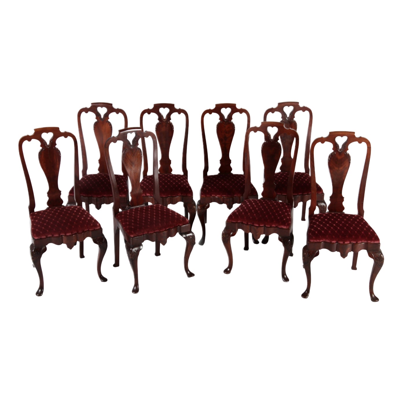 Antique Queen Anne Style Chairs in Mahogany, 1910s, Set of 8 | Chairish