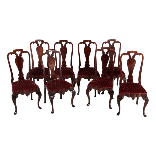 Antique Queen Anne Style Chairs in Mahogany, 1910s, Set of 8 For Sale