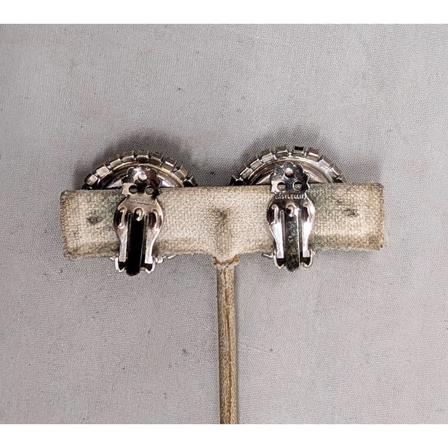 Vintage 1960s Signed Castlecliff Faux-Amethyst & Clear Rhinestone Clip Earrings-2 Pieces For Sale In Philadelphia - Image 6 of 7
