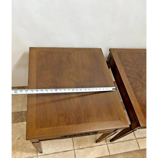 1960s Mid Century Vintage Lane Side Tables Walnut With Carved Drawer Pull - a Pair For Sale - Image 9 of 10