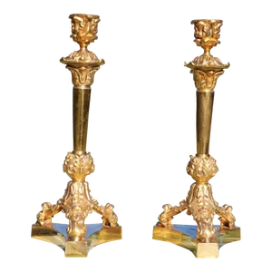19th Century French Empire Gilt Bronze Candleholders—A Pair