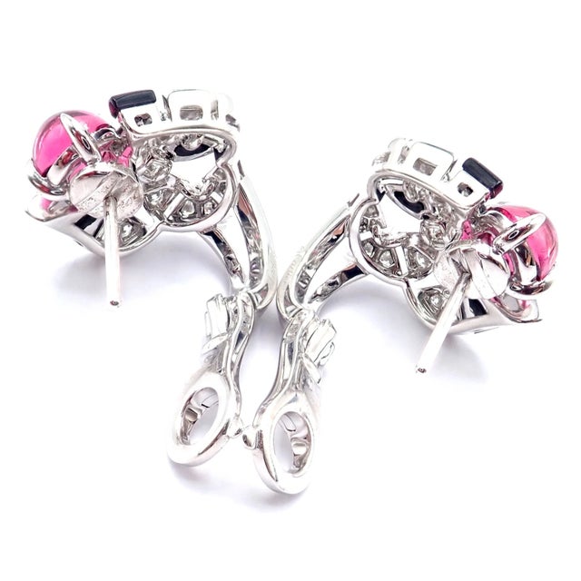 Black Cartier Beautes Du Monde White Gold Diamond Rubellite Onyx Earrings, Pair For Sale - Image 8 of 9