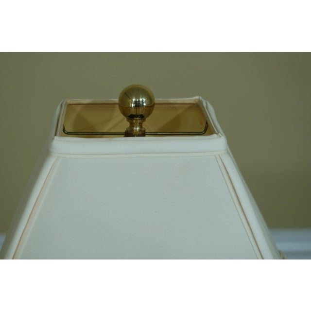 1990s Pine Cone Top Brass Column Lamp W/ Shade For Sale - Image 4 of 8