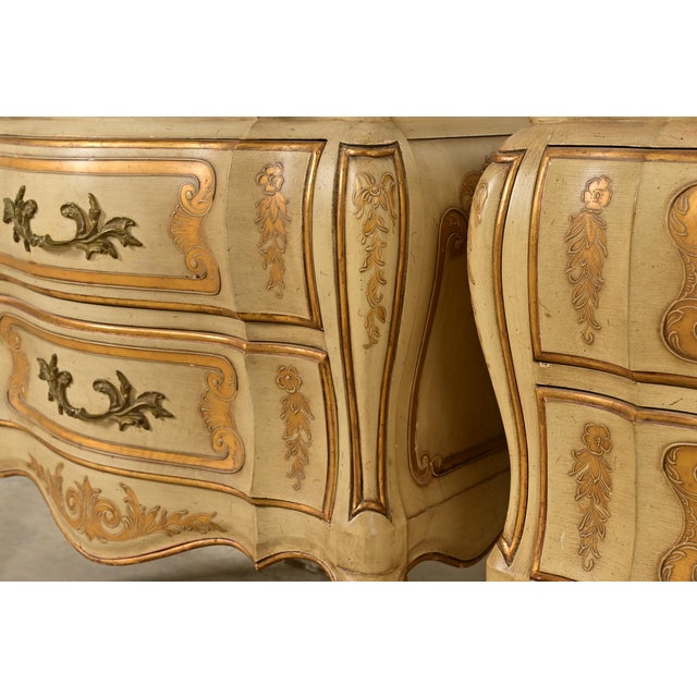 John Widdicomb Italian Rococo Louis XV Cream Lacquered and Gold Gilt Bedside Chests, Pair For Sale - Image 10 of 16