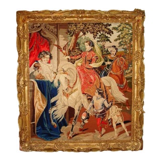 19th C. Royal Needlepoint Tapestry of 16th Century Royal Processional Hawking Scene-Gorgeous Masterp For Sale