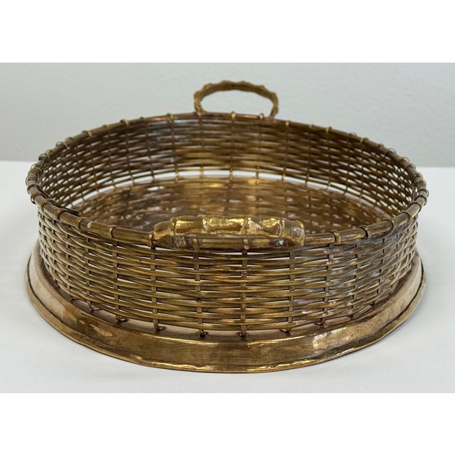 Brass Vintage Brass Handled Tray With Basketweave Detail For Sale - Image 8 of 10