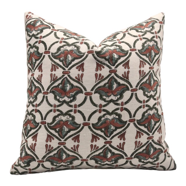 Fabdivine Handmade Block Printed Cushion Cover 18x18 Inch Off-White Linen-Hridyavan For Sale