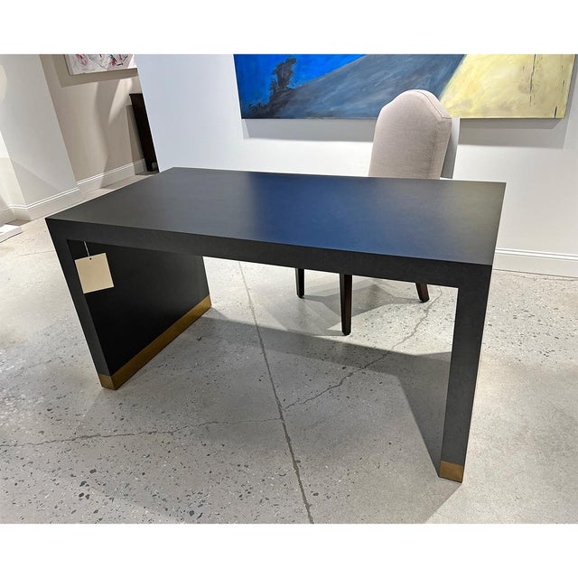 Wood Charcoal Modern Waterfall Desk For Sale - Image 7 of 8
