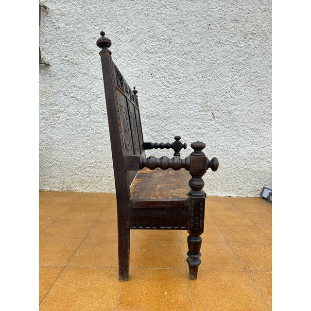 1930s Spanish Carved Wooden Bench, 1930 For Sale - Image 5 of 10