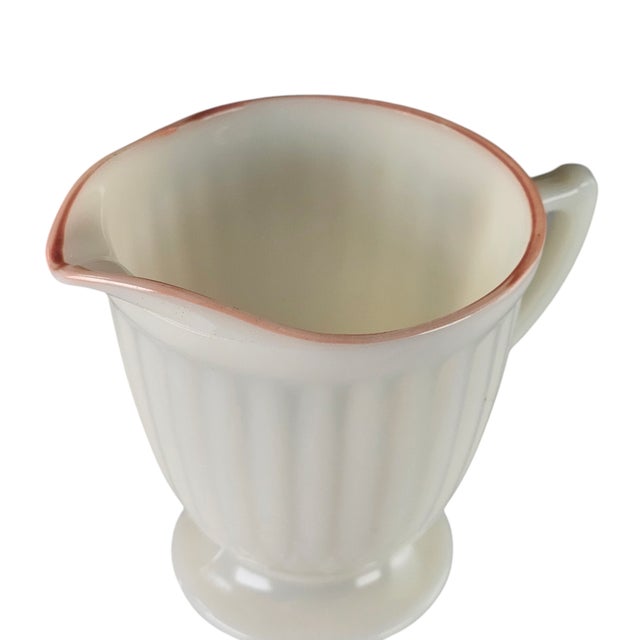 Glass Vintage Macbeth Evans Cremax Petalware Creamer – 4.25” Pastel Pink Band For Sale - Image 7 of 10