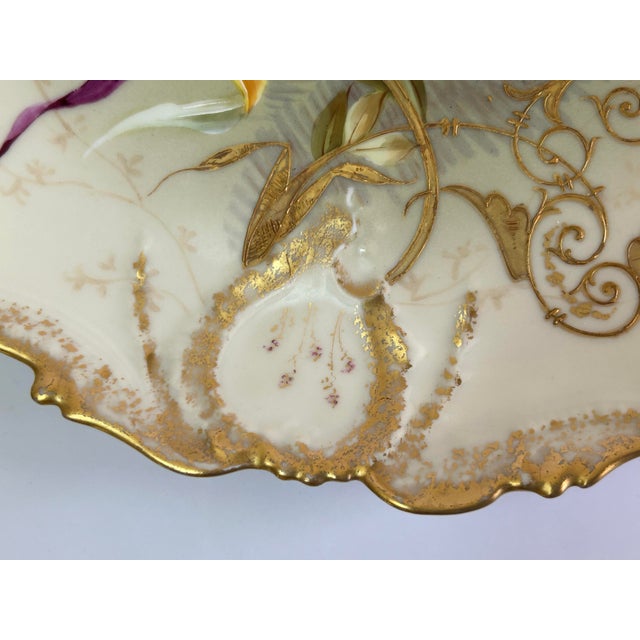 Antique Limoges Hand-Painted Porcelain Platter, Gilt Scalloped Rim, c.1890s For Sale - Image 9 of 12