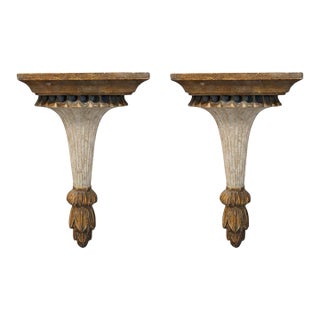 Elegant Pair of Neoclassical Style Carved Wood Wall Pockets For Sale