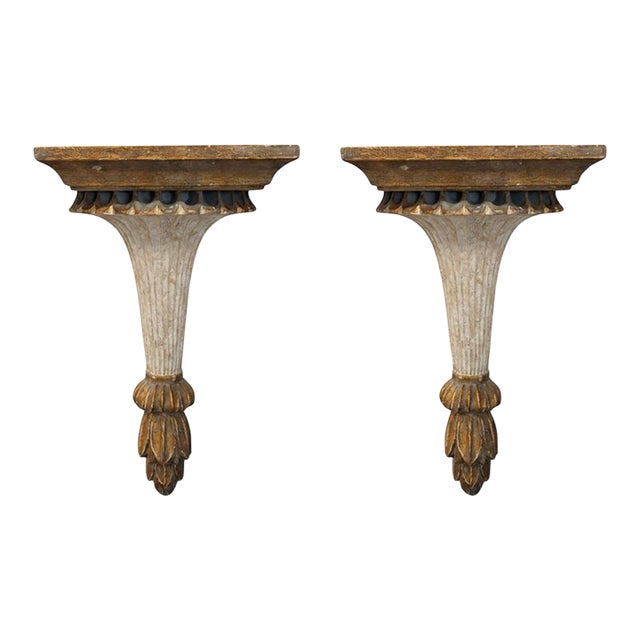 Elegant Pair of Neoclassical Style Carved Wood Wall Pockets For Sale