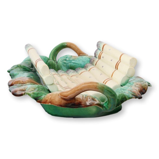 French Antique French Creil Et Montereau Barbotine Majolica Asparagus Cradle For Sale - Image 3 of 8