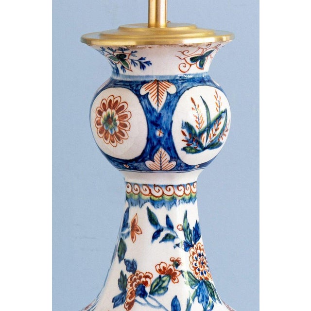 Blue Polychrome Garlic Neck Vase Lamp from Dutch Delftware, 18th Century For Sale - Image 8 of 14