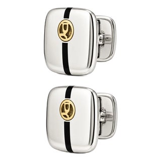 18K Gold David Yurman Estate Sterling Silver Enamel Logo Cufflinks For Sale